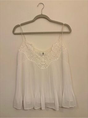 White Crochet-Trim Pleated Camisole